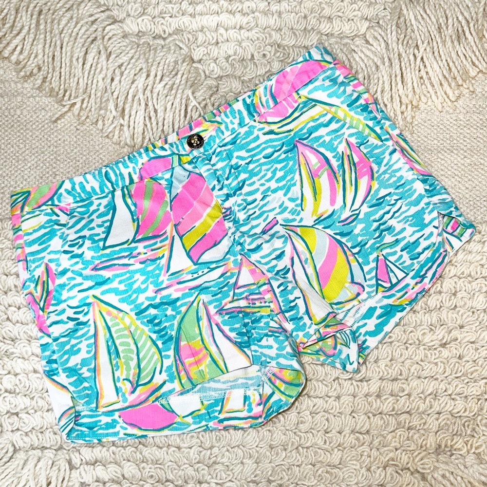 LILLY PULITZER neon sailboat pop up U Gotta Regatta Adie shorts 0